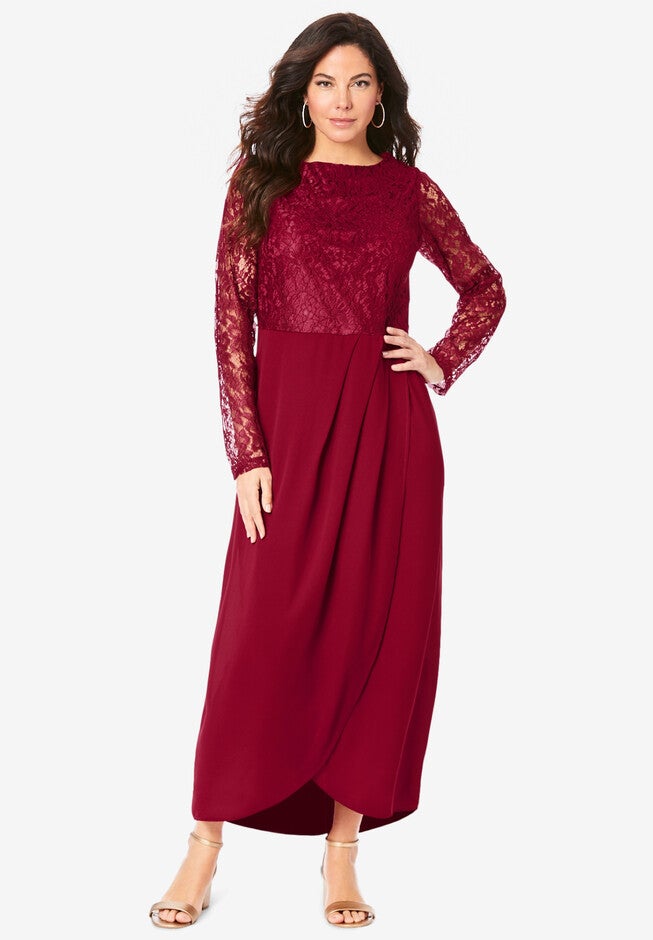 Tulip-Hem Lace Dress, RICH BURGUNDY, hi-res image number null
