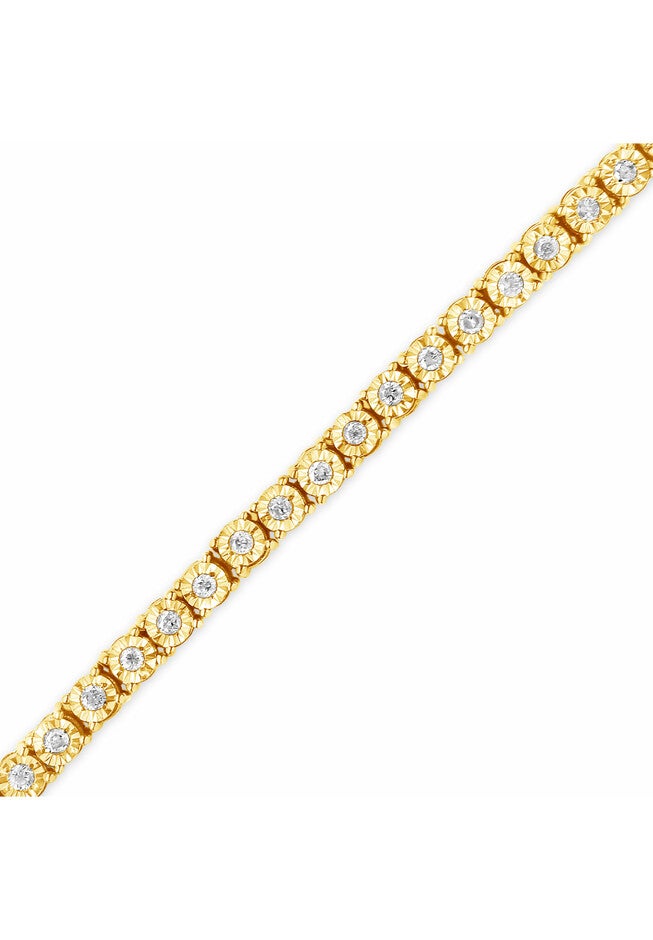 Yellow Gold Plated Sterling Silver Miracleset Diamond Round Faceted Bezel Tennis Bracelet 7 inches, , alternate image number null