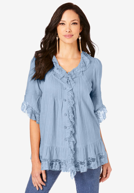 Whitney Lace Shirt, PALE BLUE, hi-res image number null