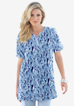 Print Notch-Neck Soft Knit Tunic