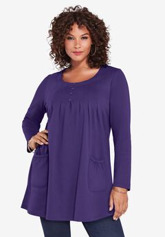 Long-Sleeve Two-Pocket Soft Knit Tunic