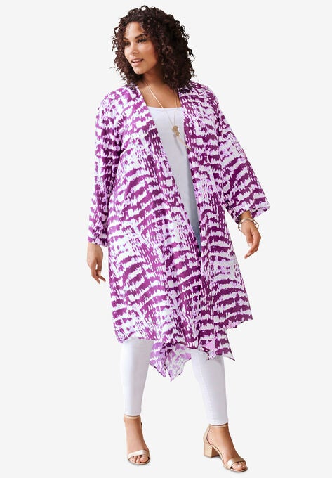 Hanky-Hem Kimono, PURPLE TEXTURED TIE DYE, hi-res image number null