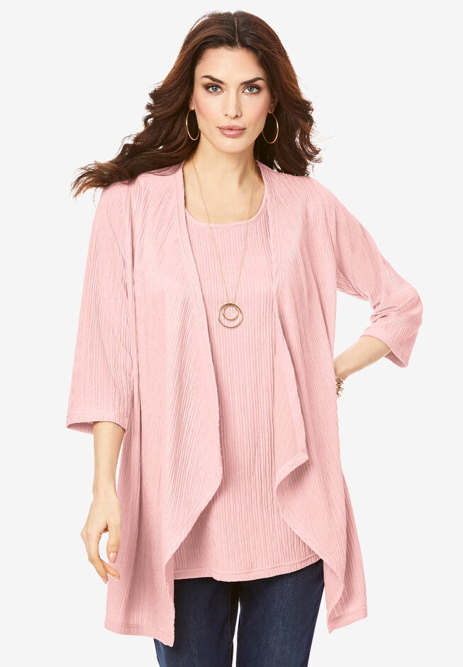 Textured Knit Tank and Sweater Illusion Set., SOFT BLUSH, hi-res image number null