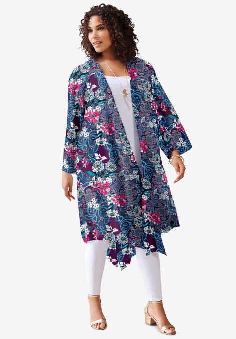 Hanky-Hem Kimono, DARK BERRY PAISLEY GARDEN, hi-res image number null