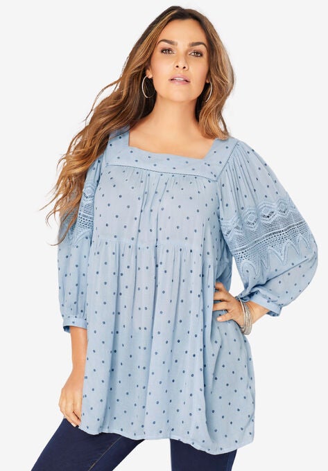 Square-Neck Crinkle Big Shirt, PALE BLUE DOTS, hi-res image number null