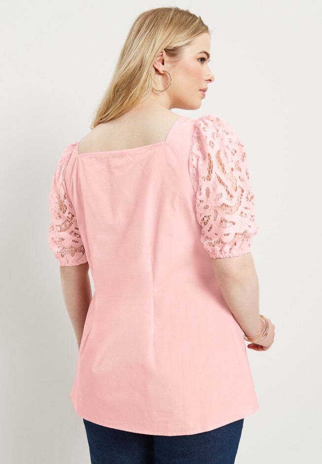 Lace Puff-Sleeve Blouse, , on-hover image number 1