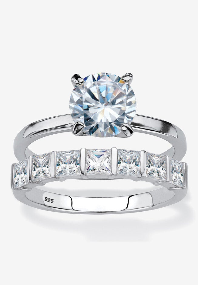 3.82 Cttw. Cubic Zirconia Platinum-Plated Silver 2-Piece Bridal Ring Set, PLATINUM, hi-res image number null