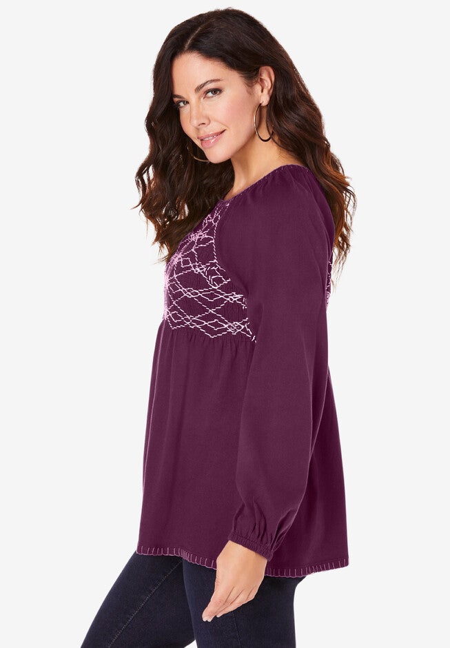 Smocked Embroidered Tee, , alternate image number 2
