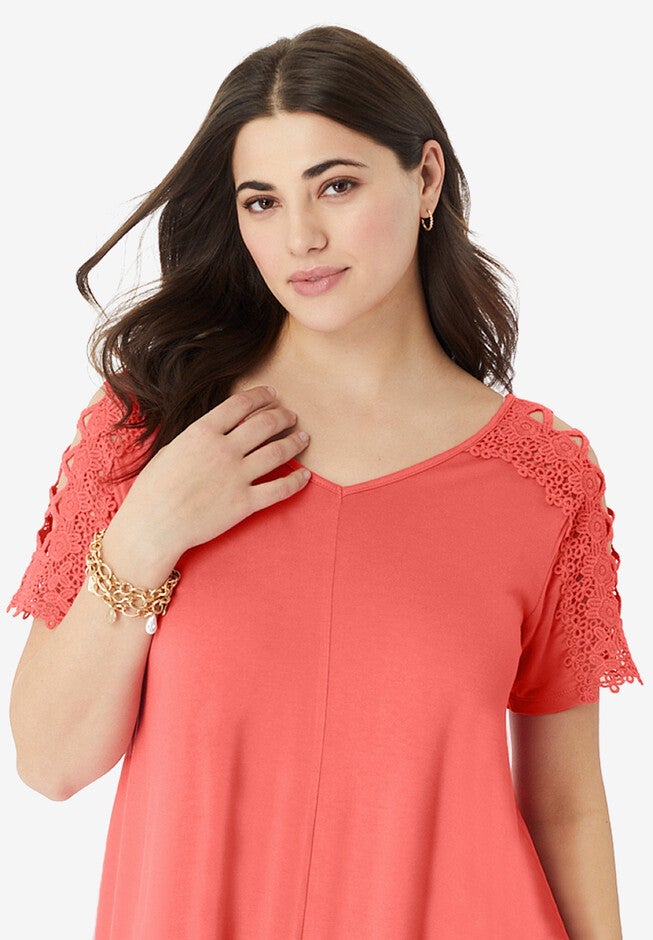 Lace-Shoulder Ultra Femme Tunic, , alternate image number null