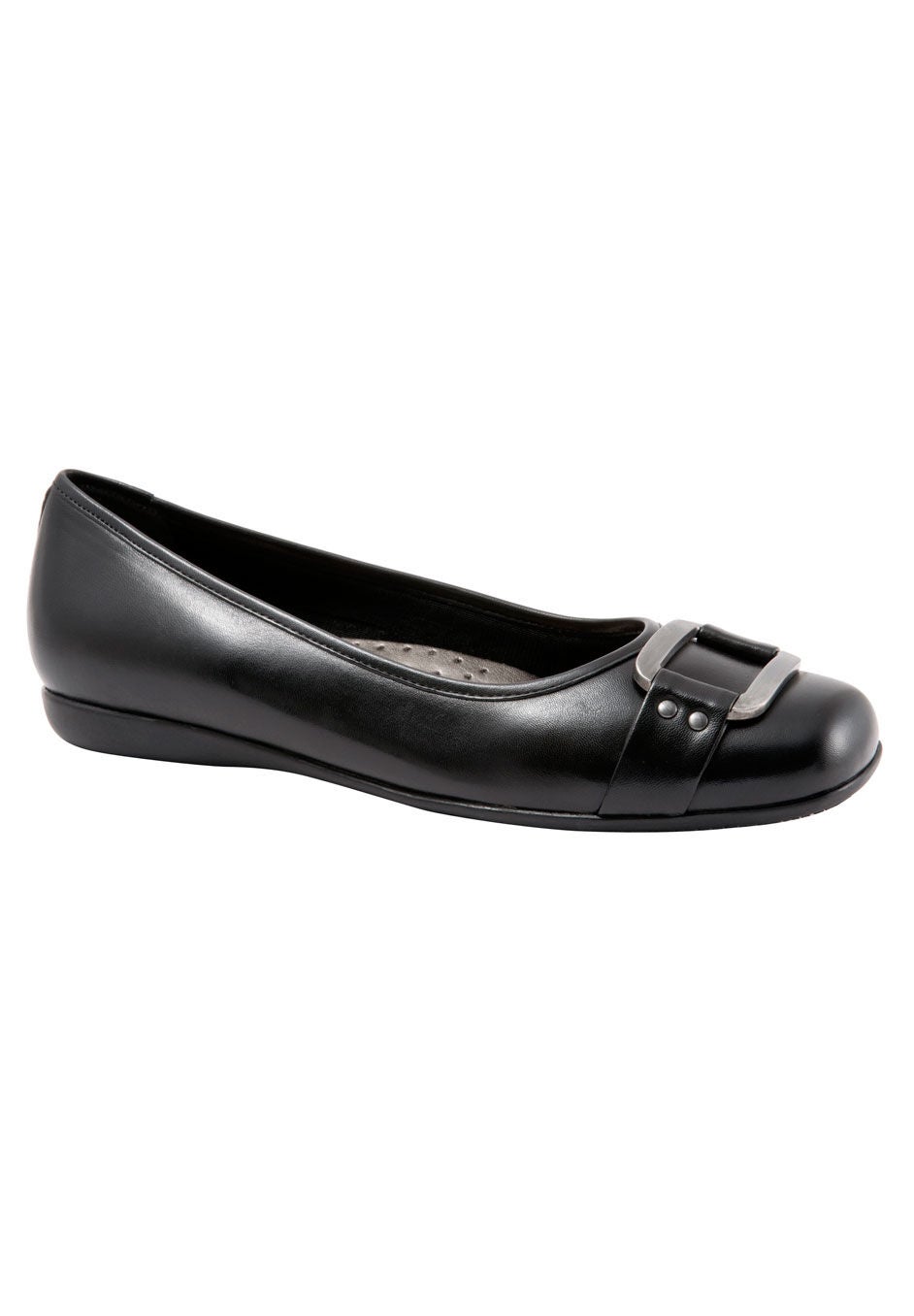 Sizzle Signature Leather Ballet Flat by Trotters&reg;, BLACK LEATHER, hi-res image number 0