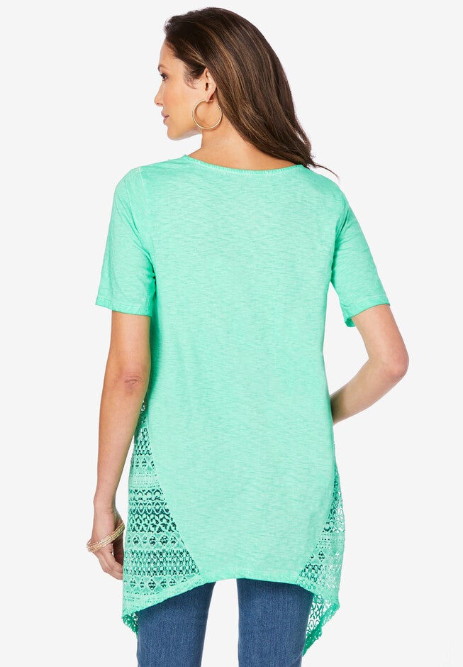 Lace-Inset Slub Tunic, , on-hover image number 1