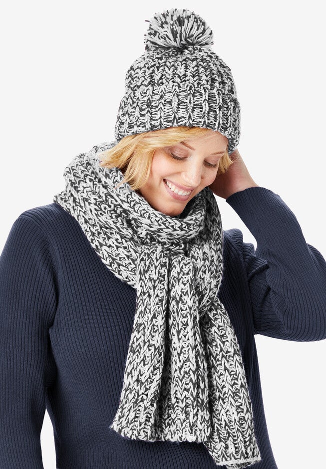 Marled Hat and Scarf Set, BLACK MARLED, hi-res image number null