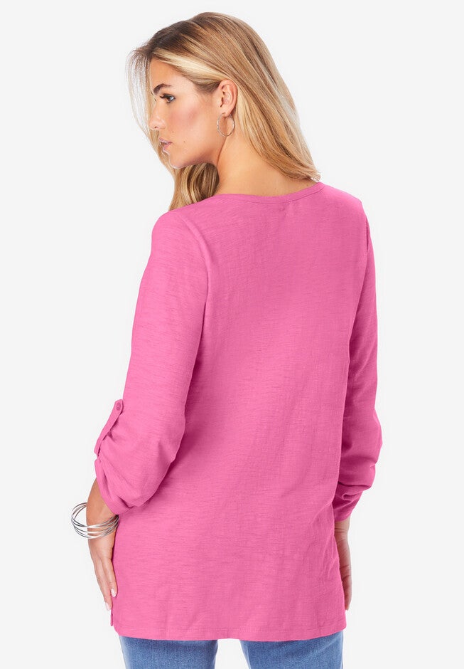 V-Neck Henley Slub Cotton Tee, , on-hover image number 1