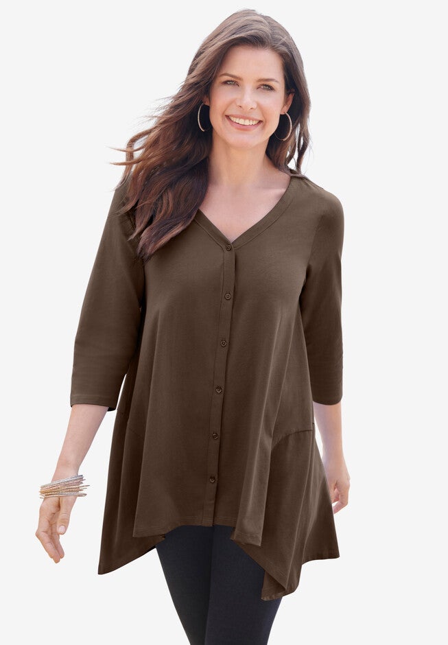 Button-Front Ultimate Tunic, CHOCOLATE, hi-res image number null