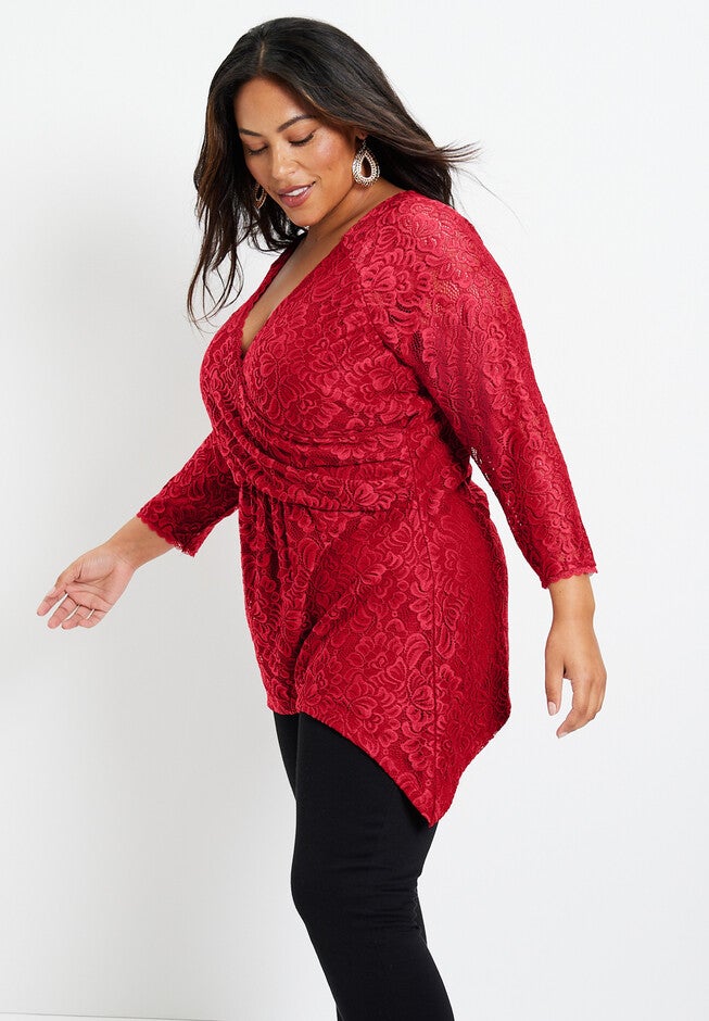 Faux Wrap Lace Top, , alternate image number 2