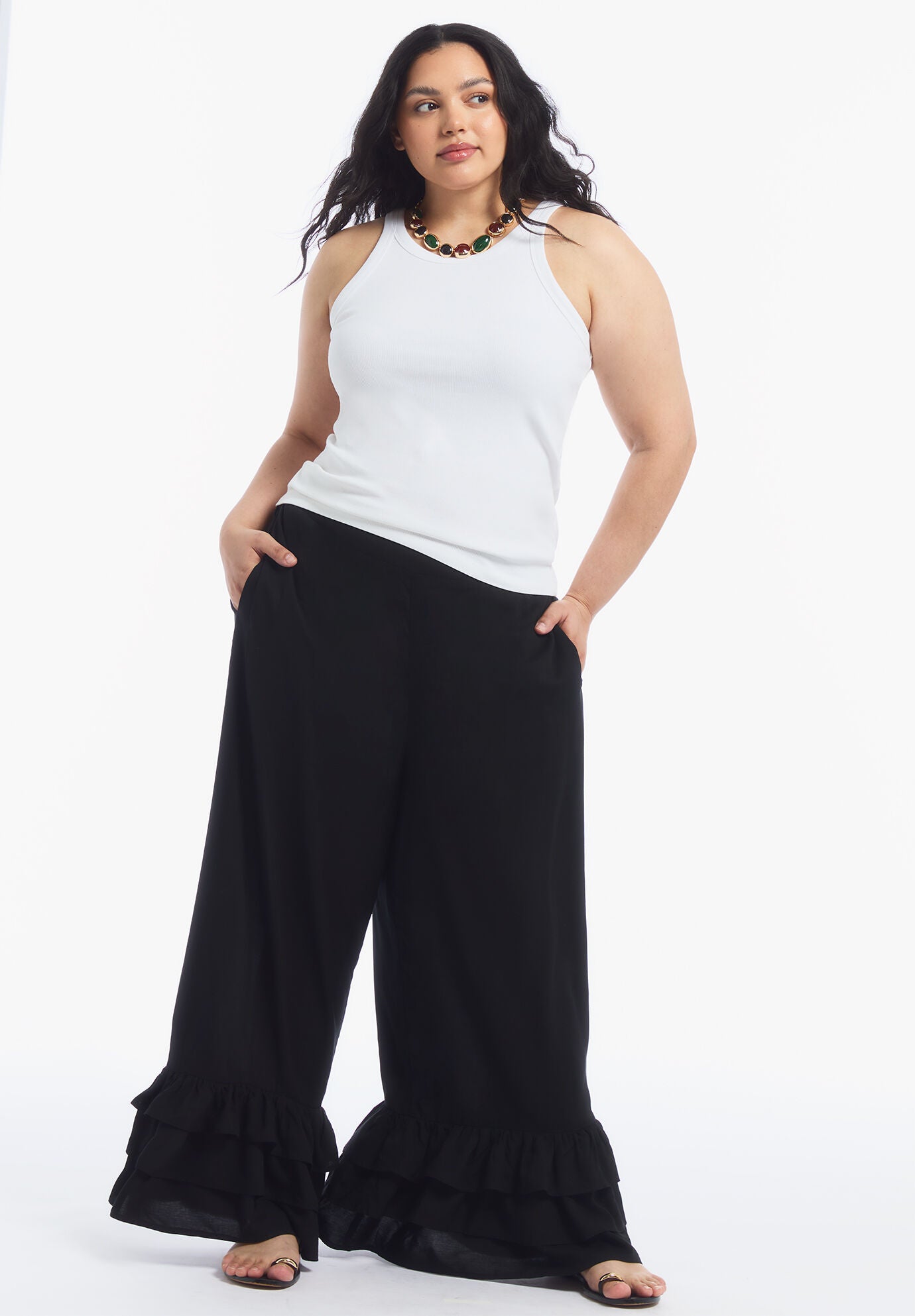 Ruffled Hem Pant, BLACK ONYX, on-hover image number 1