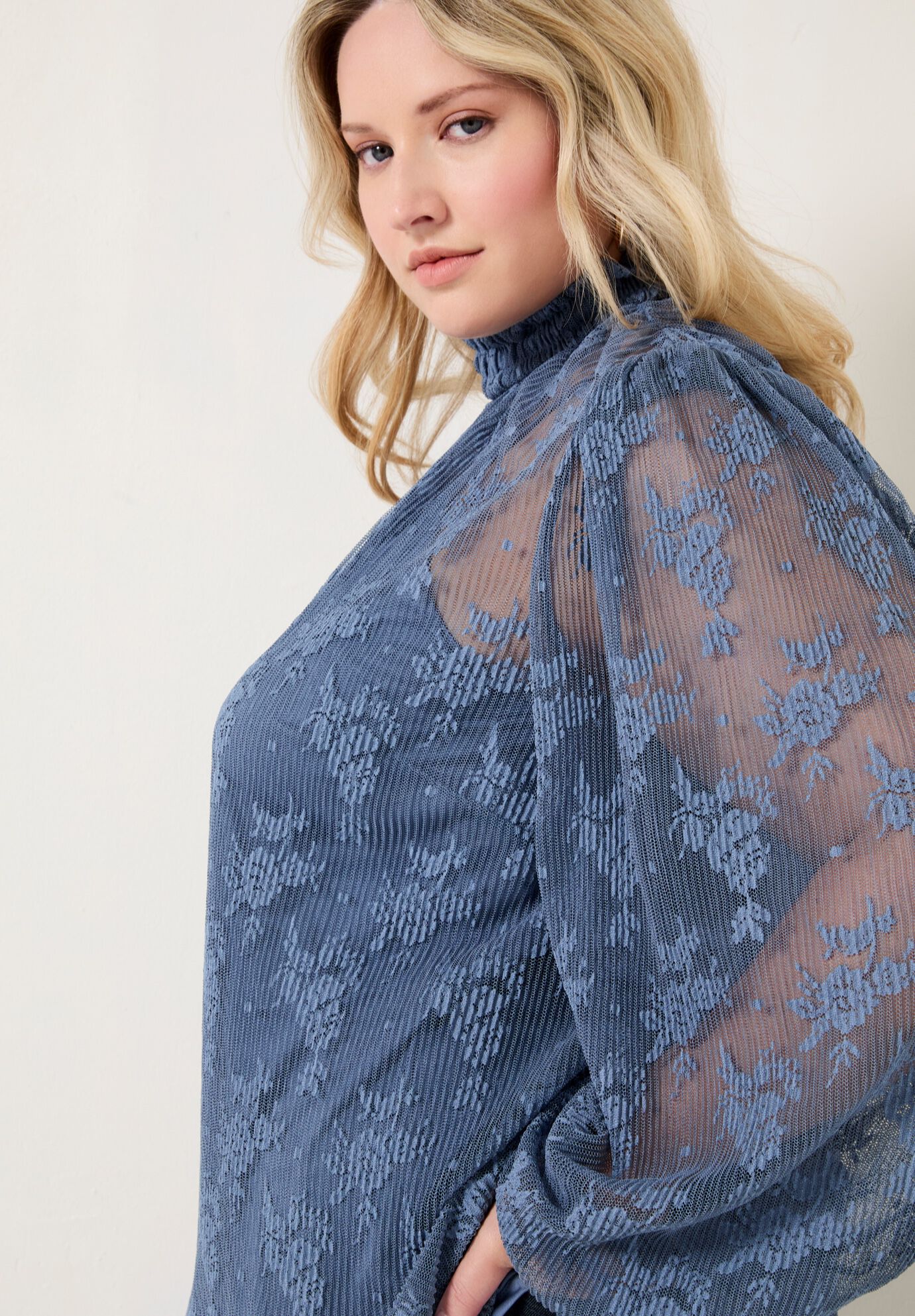 Smocked Mockneck Blouse, , alternate image number 2