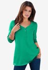 Long-Sleeve Henley Ultimate Tee with Sweetheart Neck, TROPICAL EMERALD, hi-res image number null