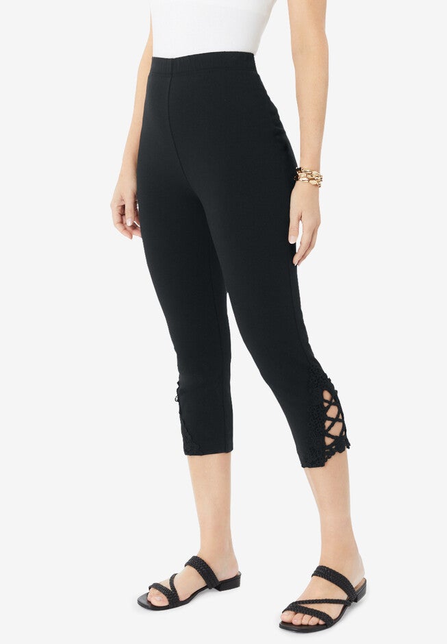 Lace-Appliquéd Capri Leggings, , alternate image number 2