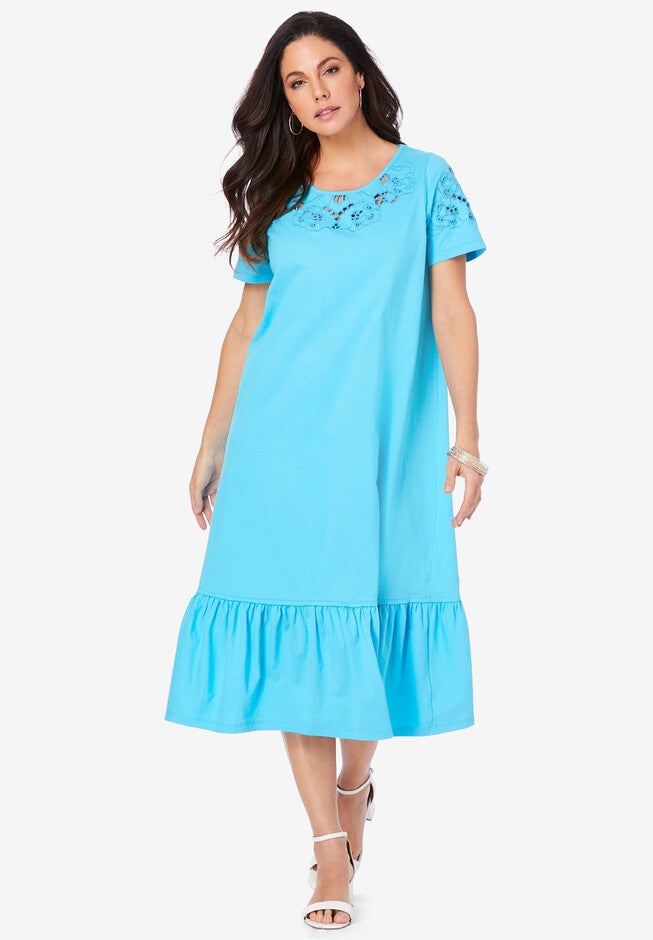 Eyelet Cutout Dress, OCEAN, hi-res image number 0