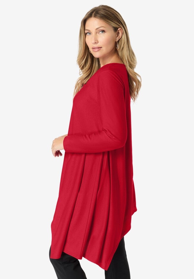 Long-Sleeve Square-Neck Handkerchief Hem Tunic, , alternate image number null