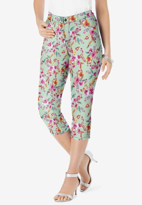 Denim Capri, GREEN BLOSSOM FLORAL, hi-res image number null