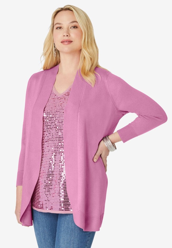Open-Front Cardigan, MAUVE ORCHID, hi-res image number null