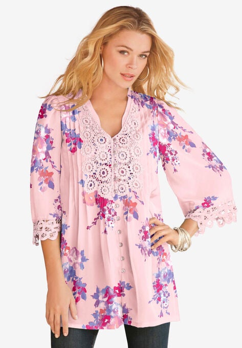 Juliet Lace Big Shirt, BLUSH WATERCOLOR BOUQUET, hi-res image number null