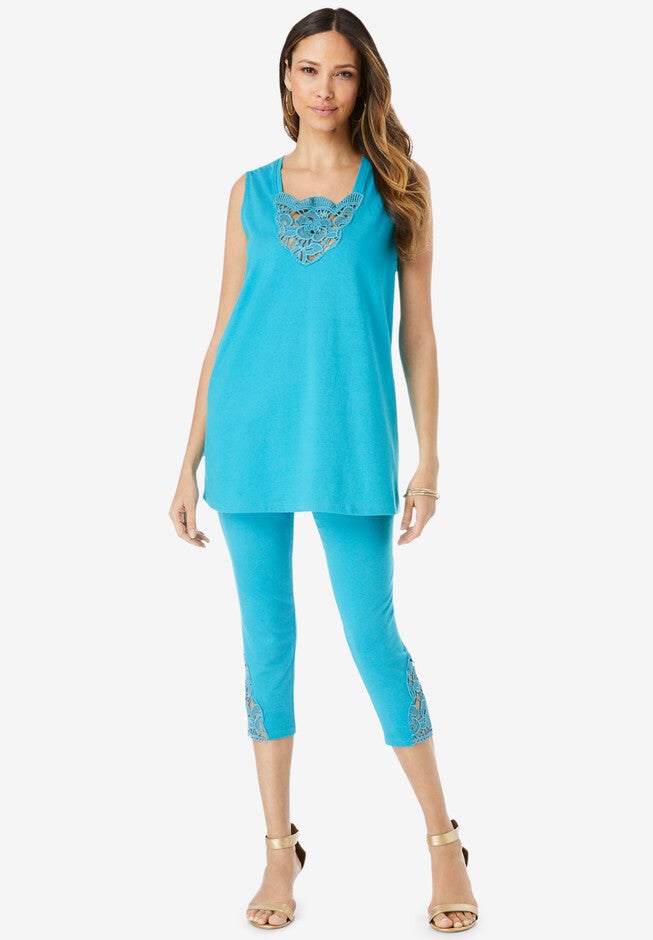 Crochet-Trim Lounge Set, DEEP TURQUOISE, hi-res image number 0