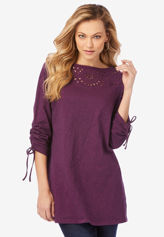 Boatneck Bracelet-Sleeve Tunic, DARK BERRY, hi-res image number null