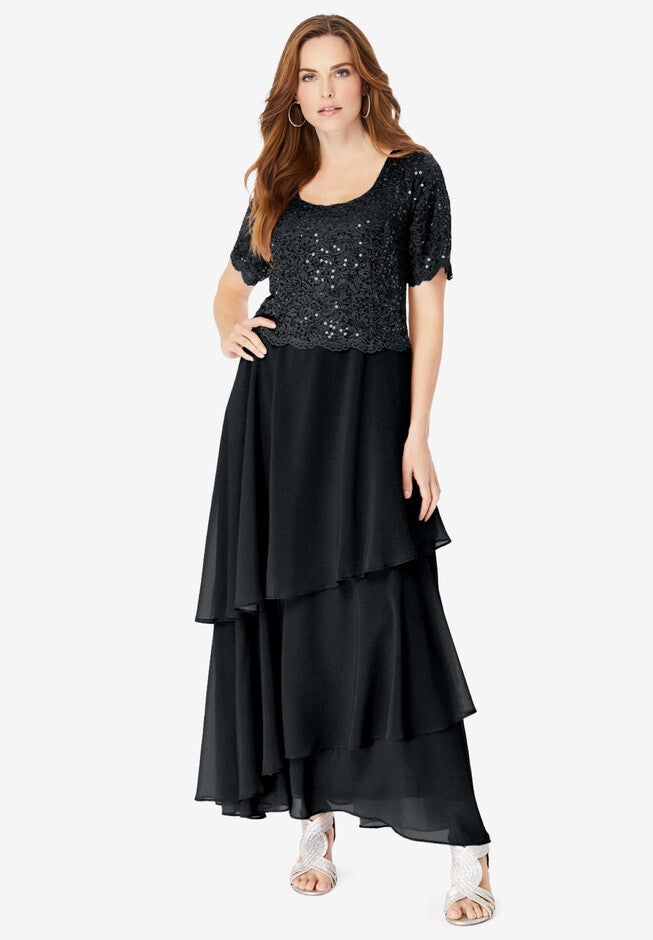 Chiffon Tiered Maxi Dress, BLACK, hi-res image number 0