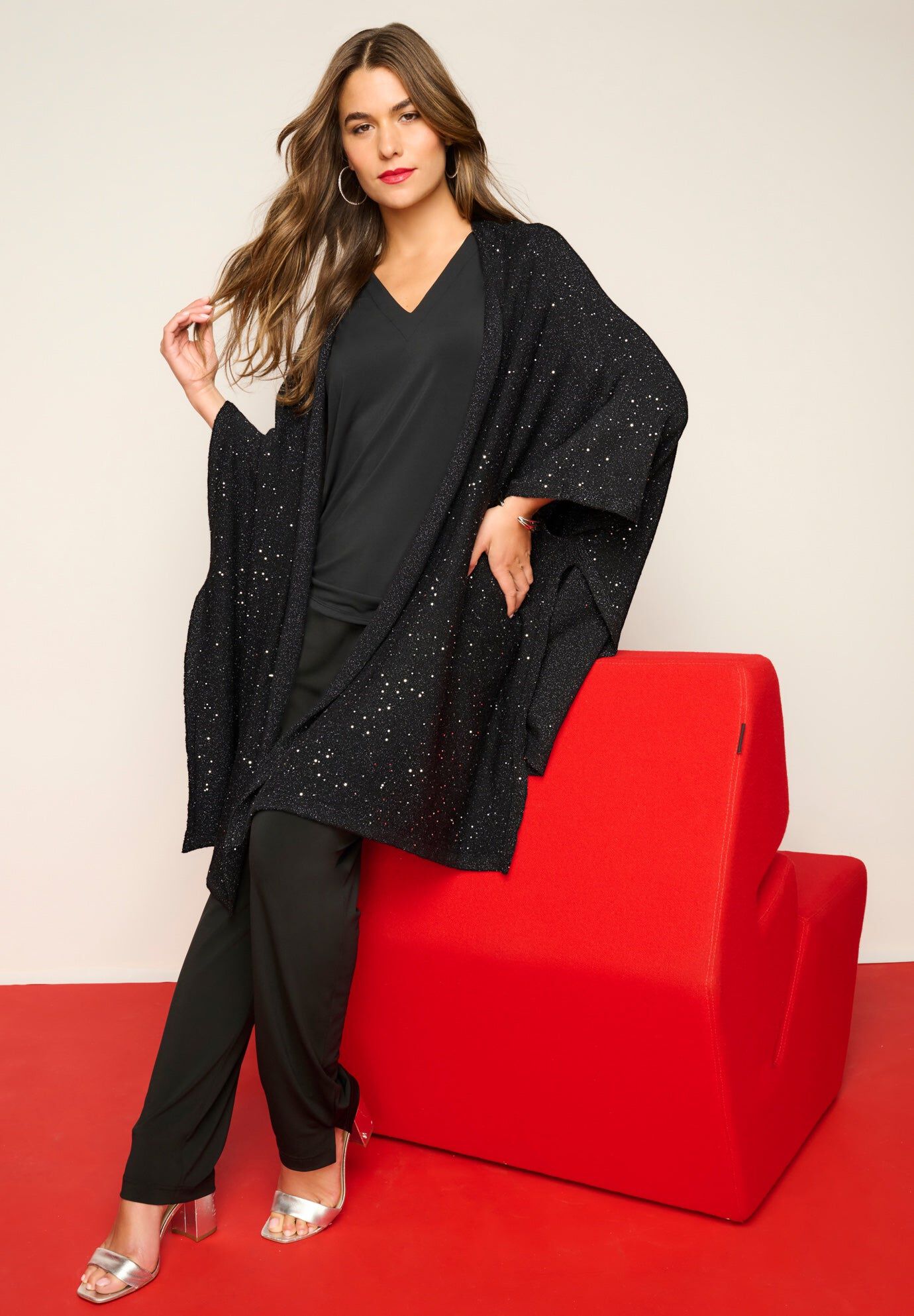 Sequin Poncho, BLACK, hi-res image number 0