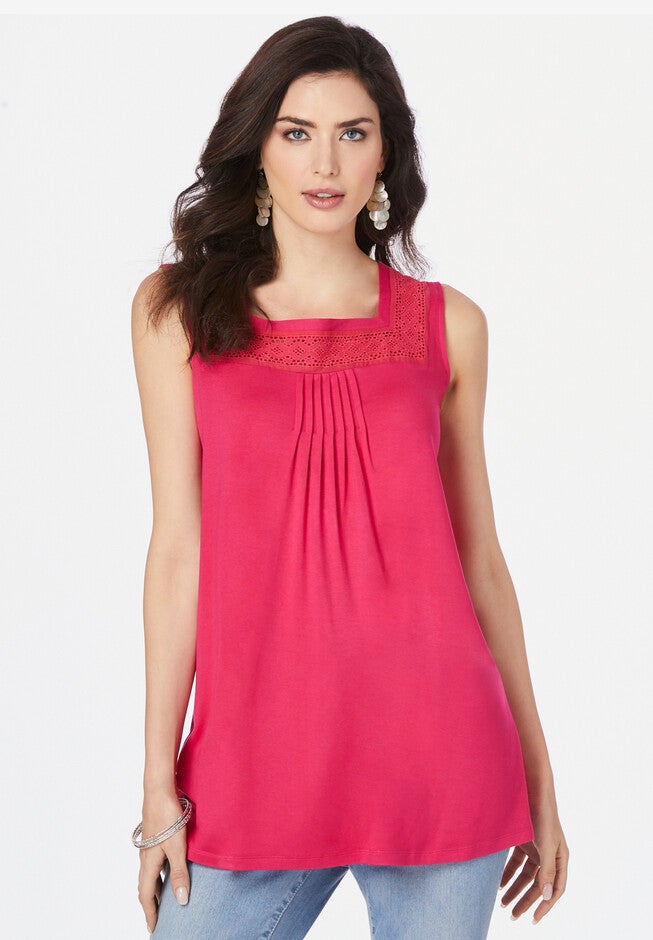 Eyelet Square-Neck Tank, PINK BURST, hi-res image number null