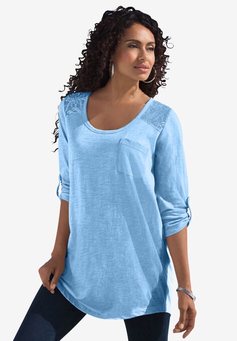Cotton Slub Lace Tunic, SOFT SKY, hi-res image number null