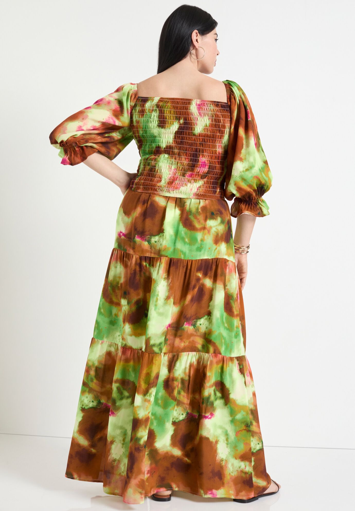 Off-The-Shoulder Smocked Cropped Top, WATERCOLOR TIE DYE, on-hover image number 1