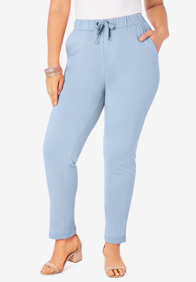 Straight-Leg French Terry Pant with Drawstring, PALE BLUE, hi-res image number null