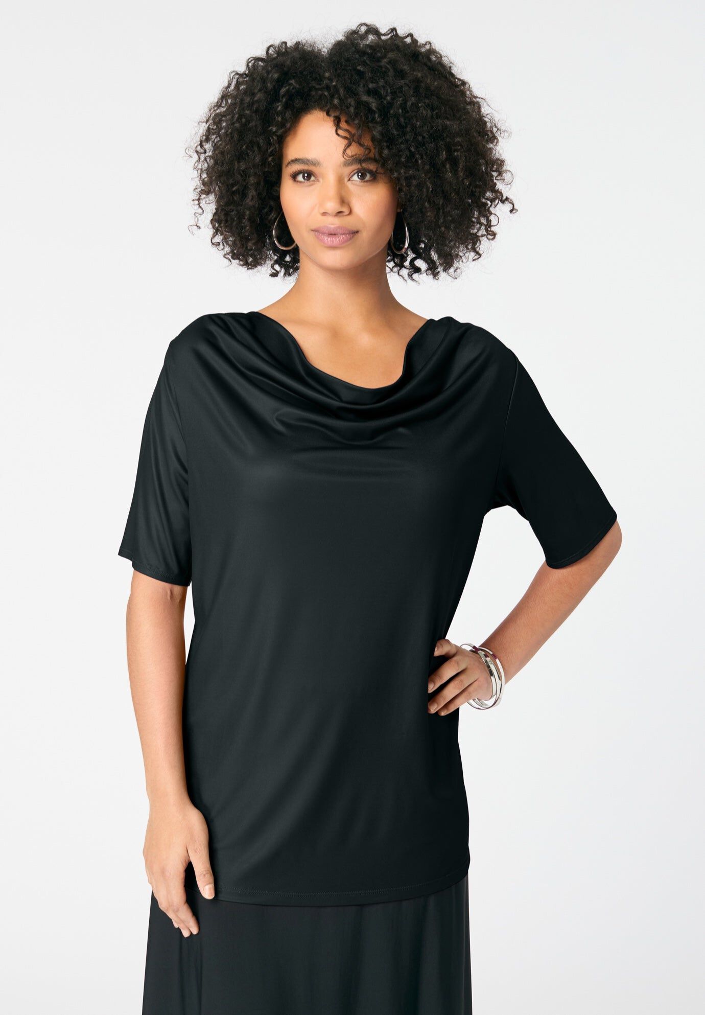 Cowl Neck Knit Top, BLACK, hi-res image number 0
