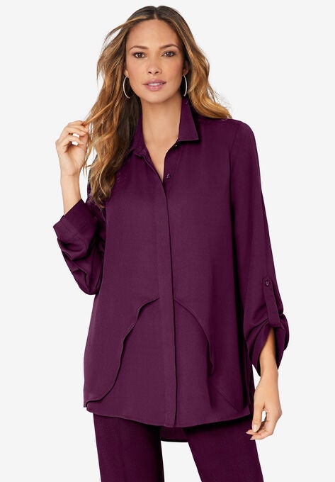 Georgette Overlay Big Shirt, DARK BERRY, hi-res image number null