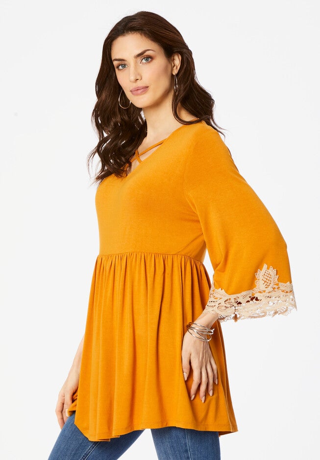 Lace-Sleeve Batwing Top, , alternate image number null
