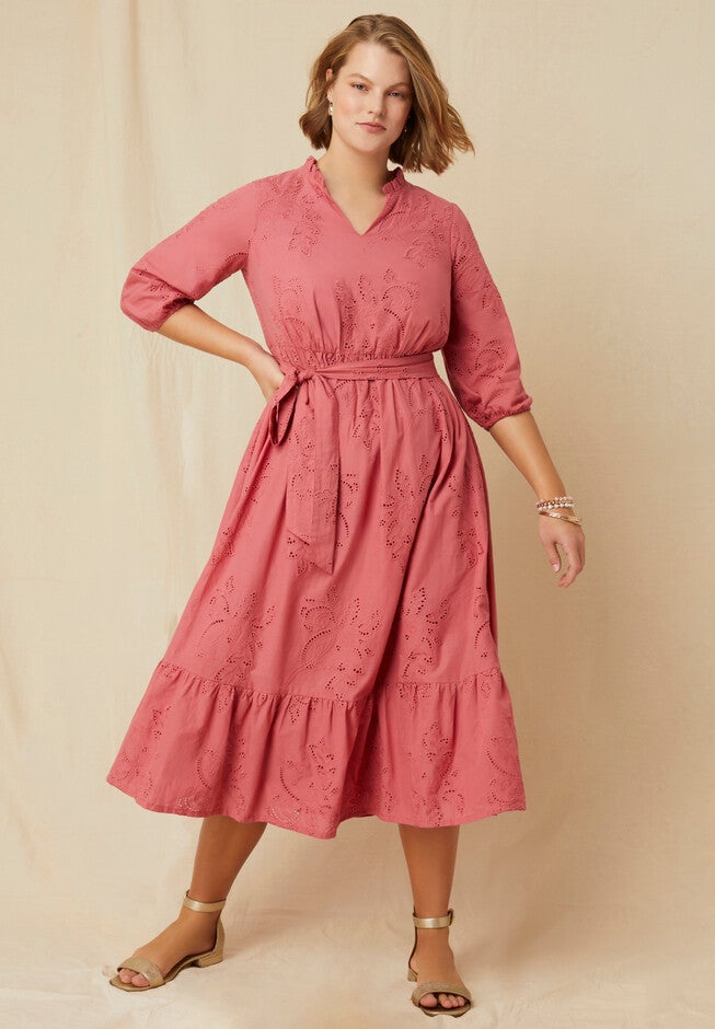 Eyelet Midi-Dress, SHADOW ROSE, hi-res image number null