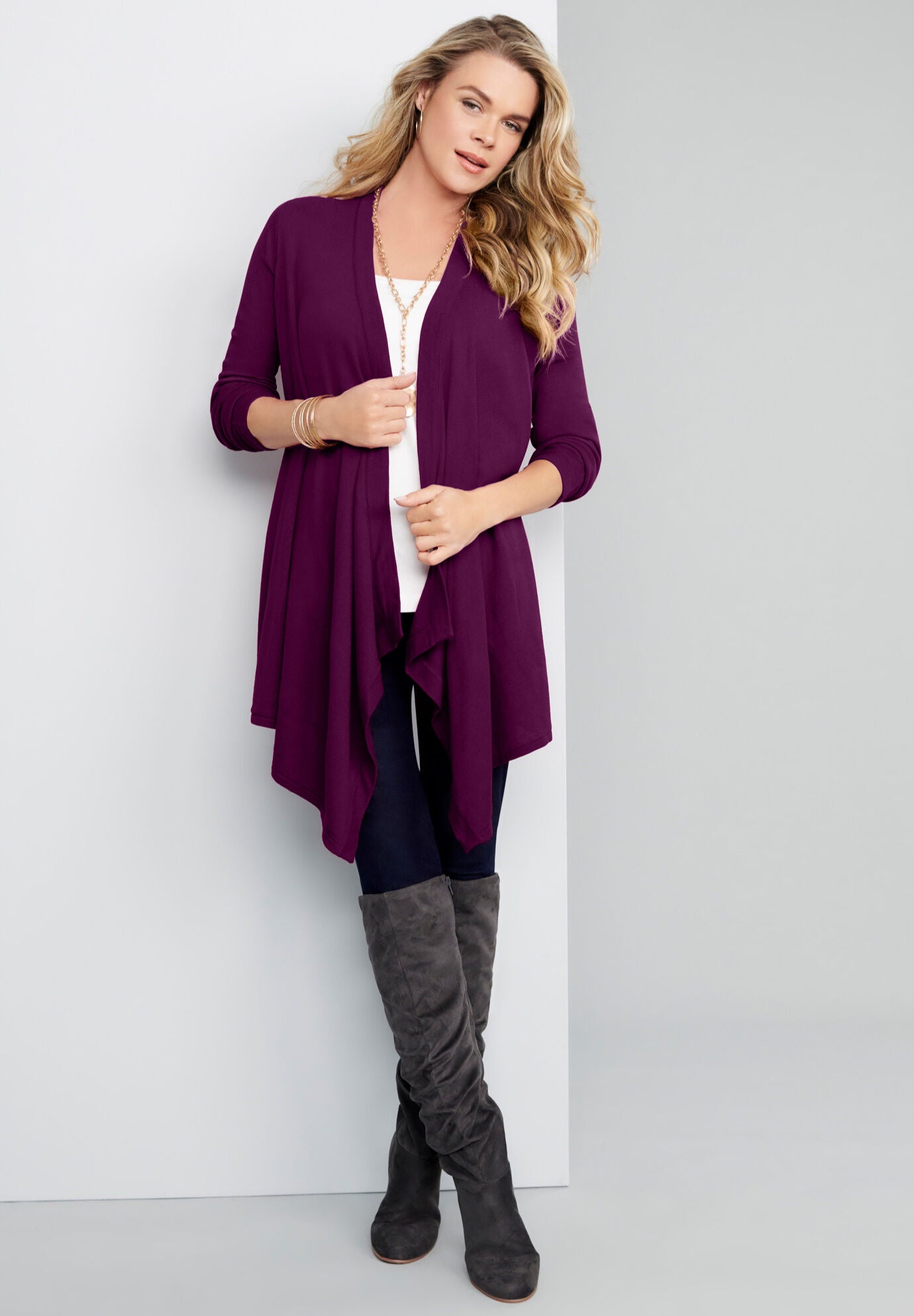 Fine-Gauge Knit Fringed Cardigan