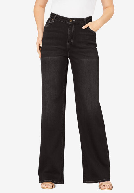 Wide-Leg Jean With Invisible Stretch By Denim 24/7, BLACK DENIM, hi-res image number null