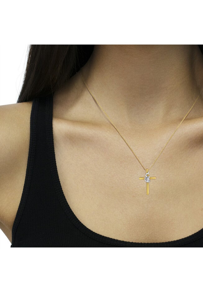 Yellow & White Gold Diamondaccented Spiral Cross Pendant Necklace, , alternate image number null
