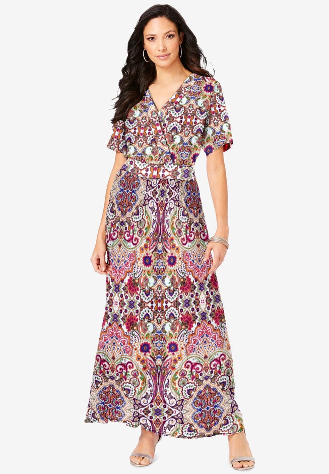 Wrap Maxi Crinkle Dress, IVORY MIRRORED MEDALLION, hi-res image number 0