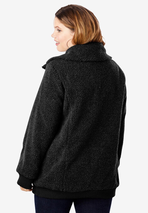 Textured Fleece Bomber Coat, , on-hover image number null
