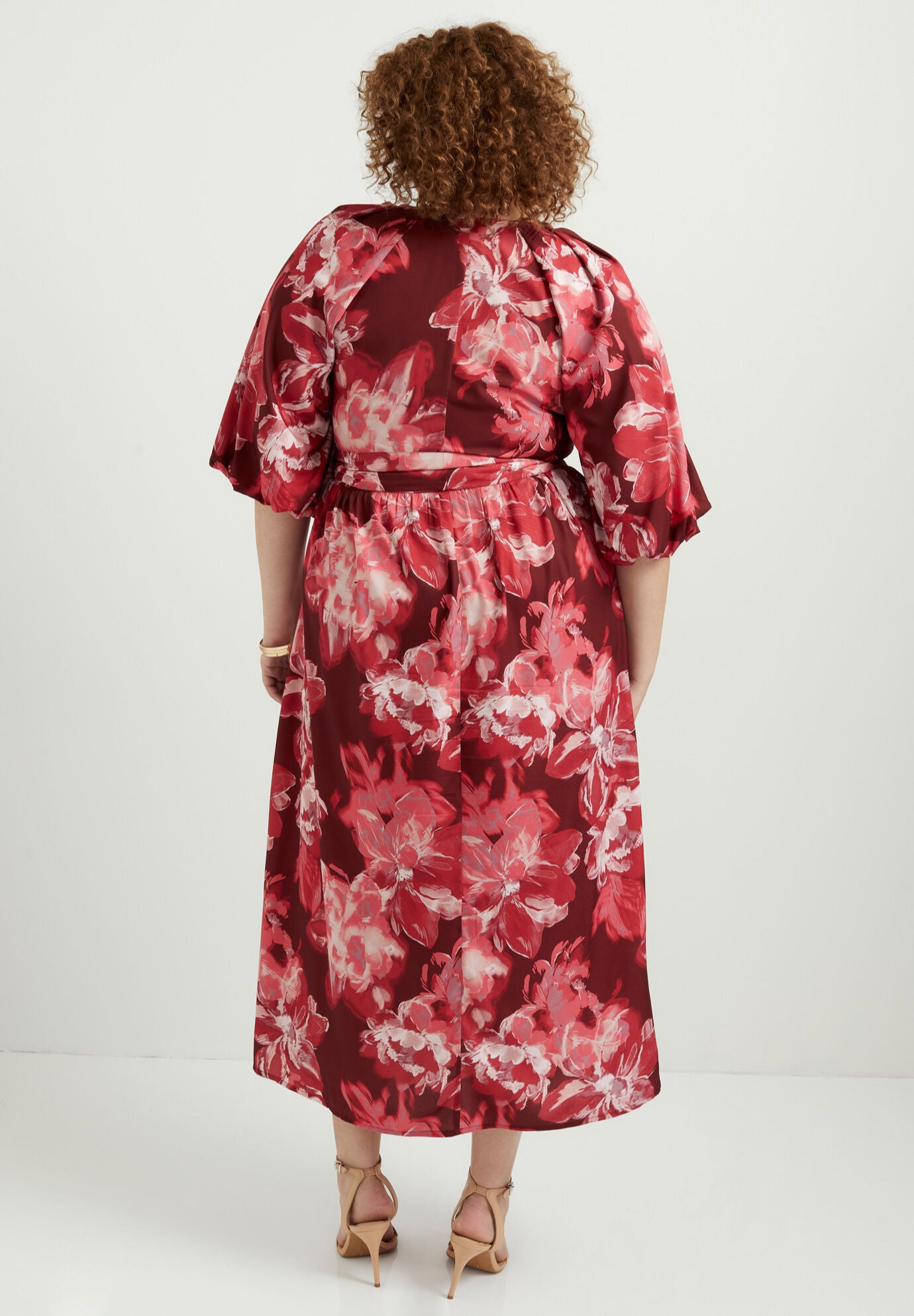 Raglan Puff-Sleeve Midi Dress, , on-hover image number 1