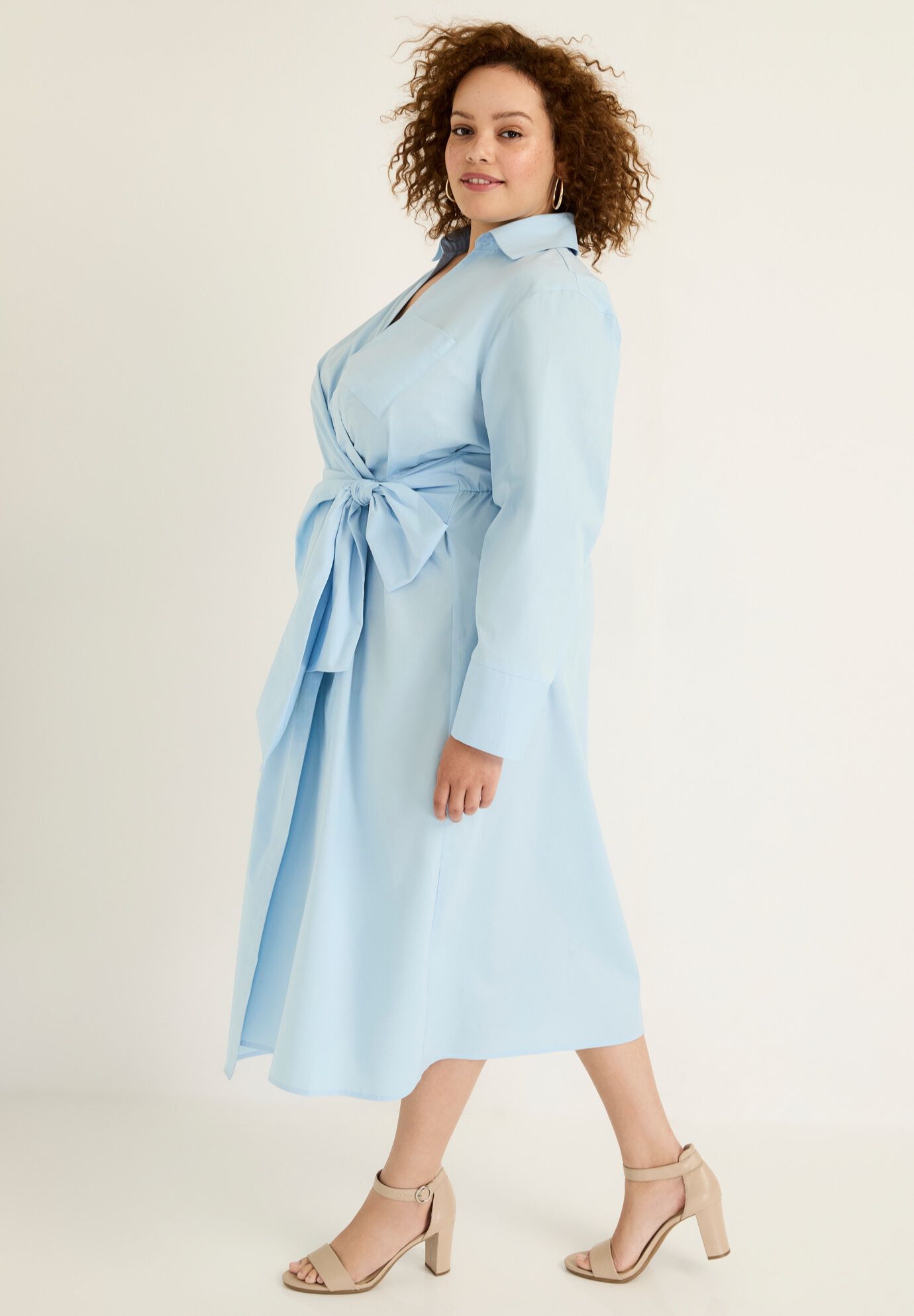 Collared Midi Wrap Dress, , alternate image number 2