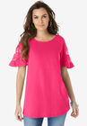 Lace-Sleeve Tee, PINK BURST, hi-res image number null