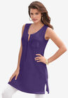 Button-Front Henley Ultimate Tunic Tank, MIDNIGHT VIOLET, hi-res image number null