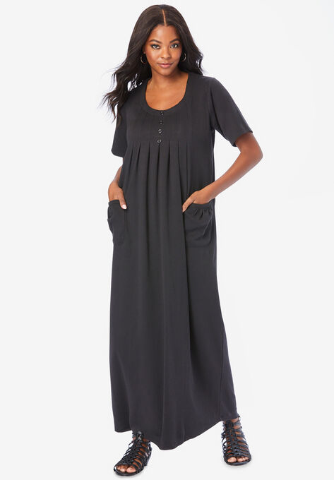 Soft Knit Short-Sleeve Maxi Dress, BLACK, hi-res image number null